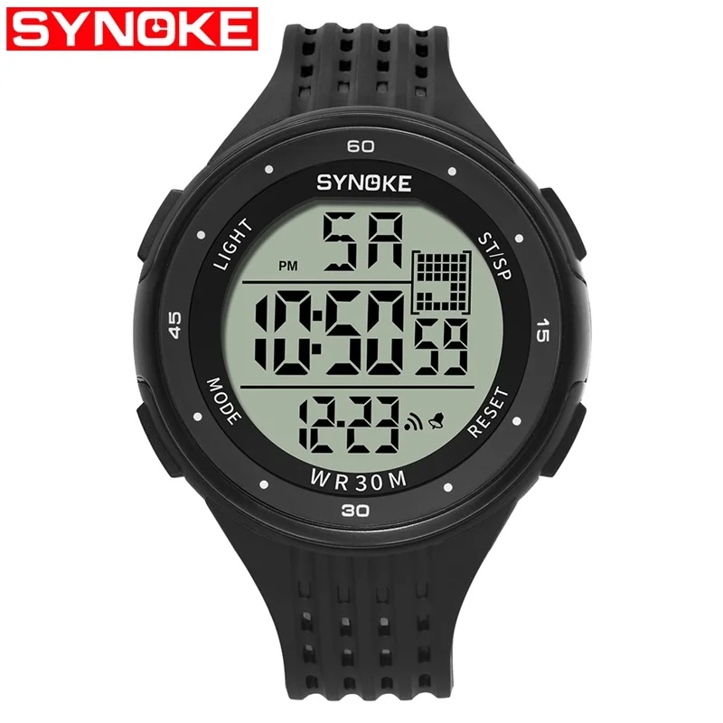 SYNOKE, мужские спортивные часы, цифровые, Reloj Hombre, модные, с сигнализацией, простые, для мальчиков, часы, цифровые, наручные, Led, Masculino, секундомер - Цвет: Black