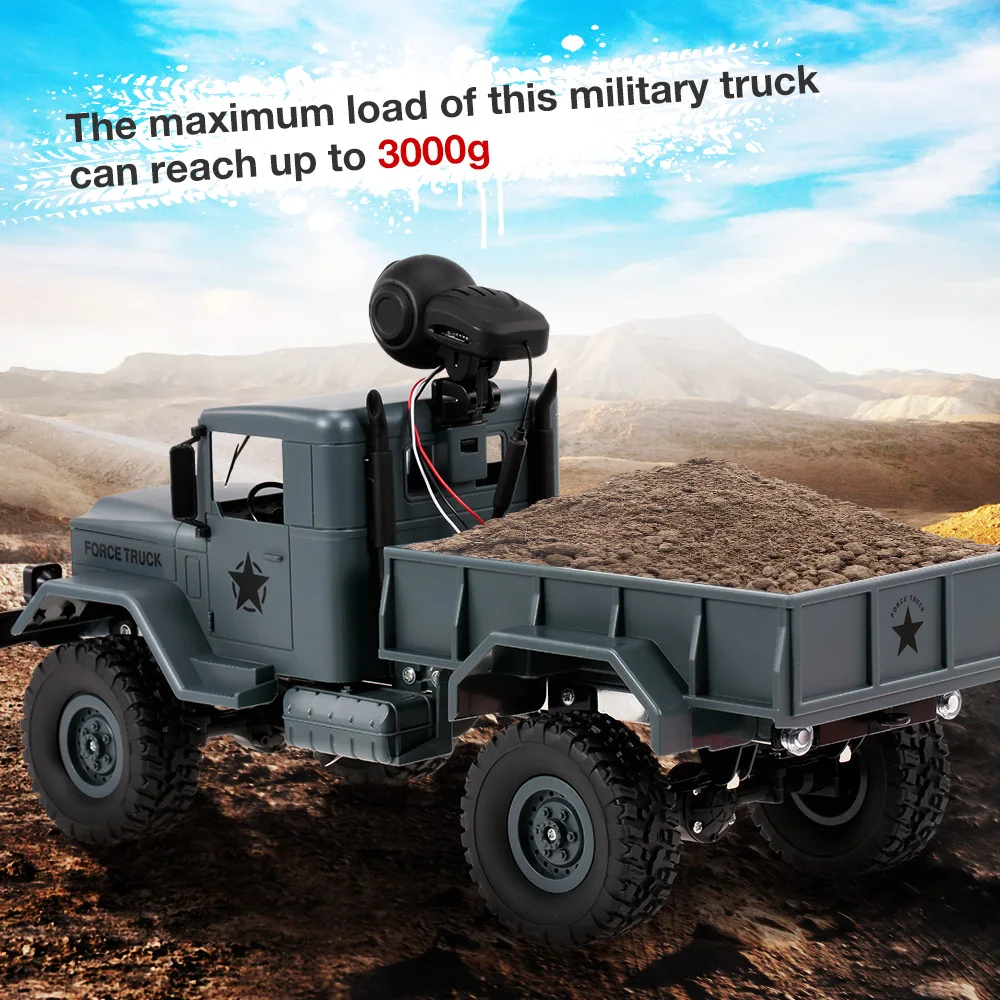 

FY001A 1:16 RC Car with Camera 480P 2.4GHz 4WD 3000G Load Military Truck Off-road RC Car Crawler LED Headlights for Kids