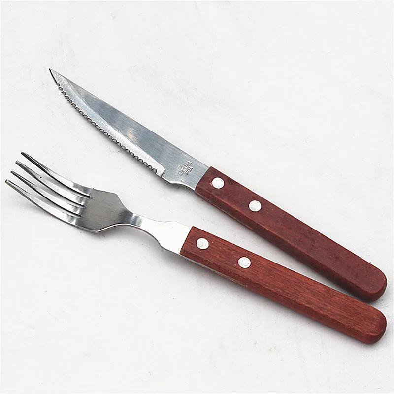 Инструменты для барбекю аксессуары для барбекю деревянные ручки для стейка вилка ложка из нержавеющей стали вилка ложка набор - Цвет: knife and fork