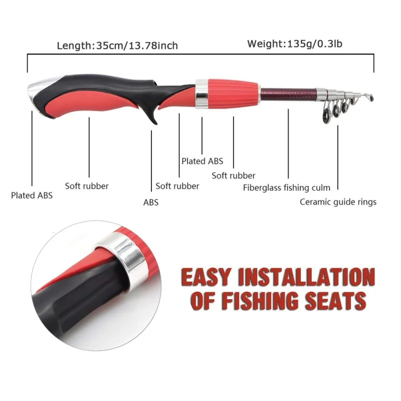 1,4 м выдвижной мини Портативный 6-секции телескопической рыболовной удочки для рыбалки со стеклотканью Полюс Морская рыбалка спиннинговое удилище красный/синий; Новинка