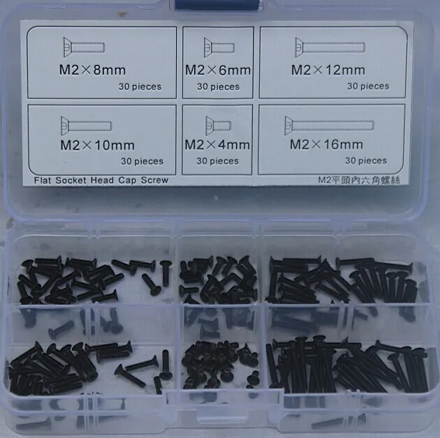 

Flat Socket Head Cap Screw M2 Qty 180pcs Accessories Kit M2*4 to M2*16mm