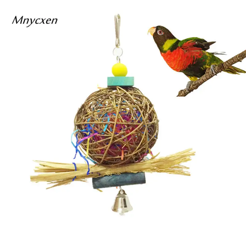 Birds Parrots Toys Wood Knitted Rattan Ball Swing Chewing Bite Hanging Rope Cage Accessories Parakeet Cockatiel Bird Toy @W | Дом и сад