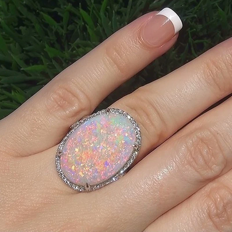 

Vintage Colorful Big Oval Cut Rings For Women 925 Sterling Silver Ring With Micro Paved Luxury Cubic Zircon Bague Femme Jewelry
