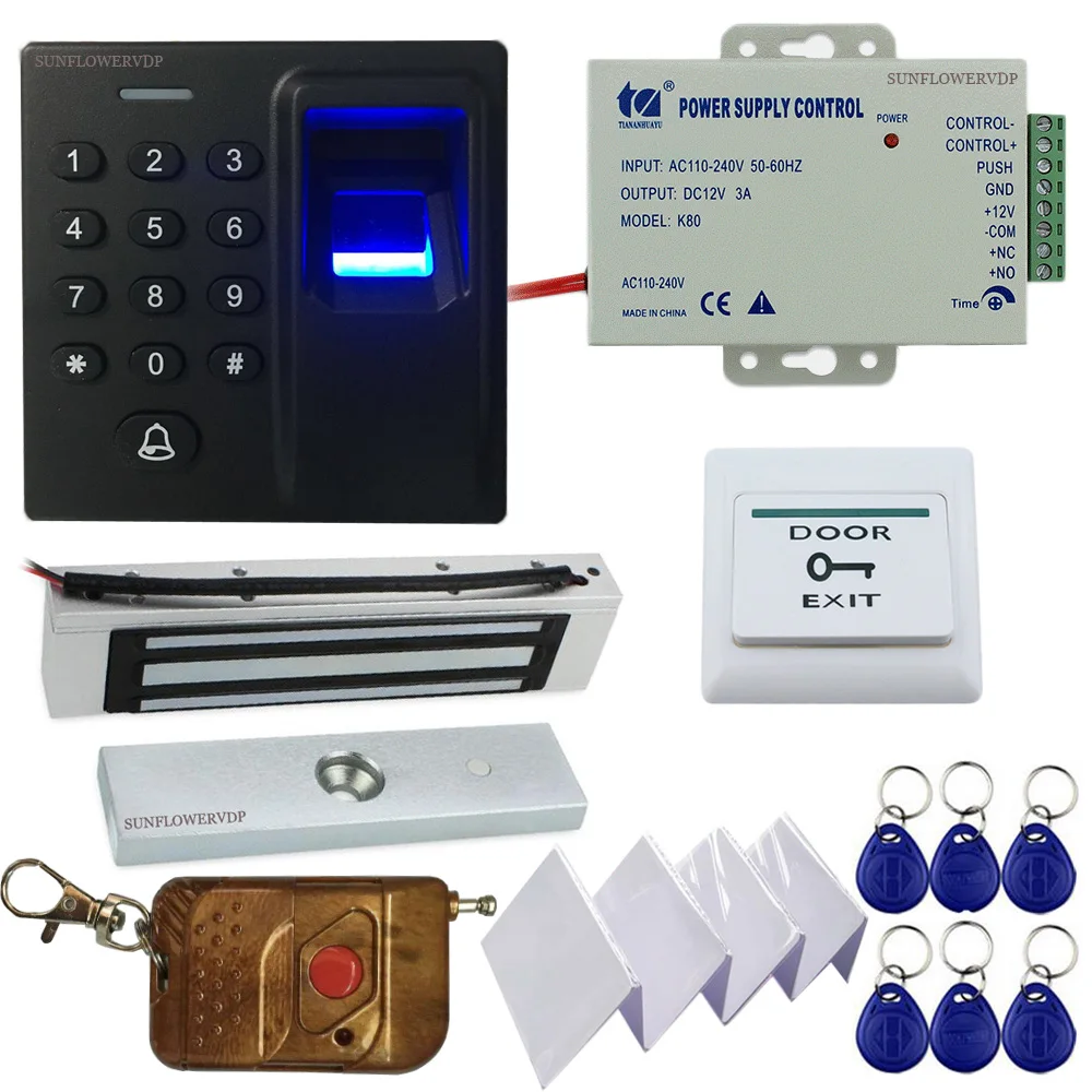 

Fingerprint Keypad Rfid Gate Control Access Control With Wireless Remote Control For The Gate + Magnetic Door lock+ Power Supply