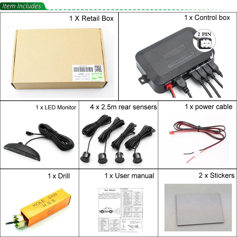 Автомобильная парктроническая парковочная система с 4 датчиками s Реверсивный Автомобильный парковочный радар-монитор детектор подсветка светодиодный дисплей