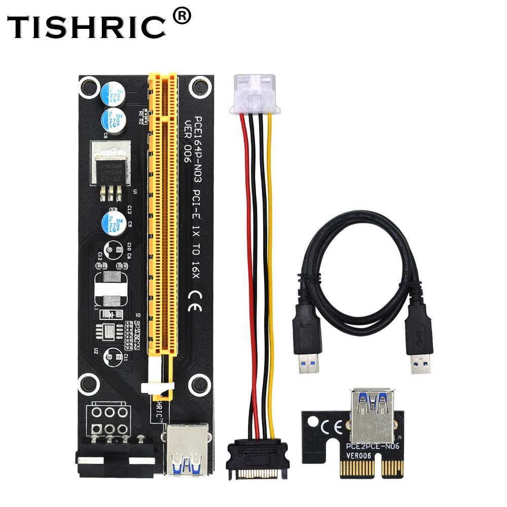 TISHRIC 10 шт. PCI Express E 1x to 16x PCIE видеокарта Riser 4 Pin Miner USB 3 0 SATA Molex адаптер кабель