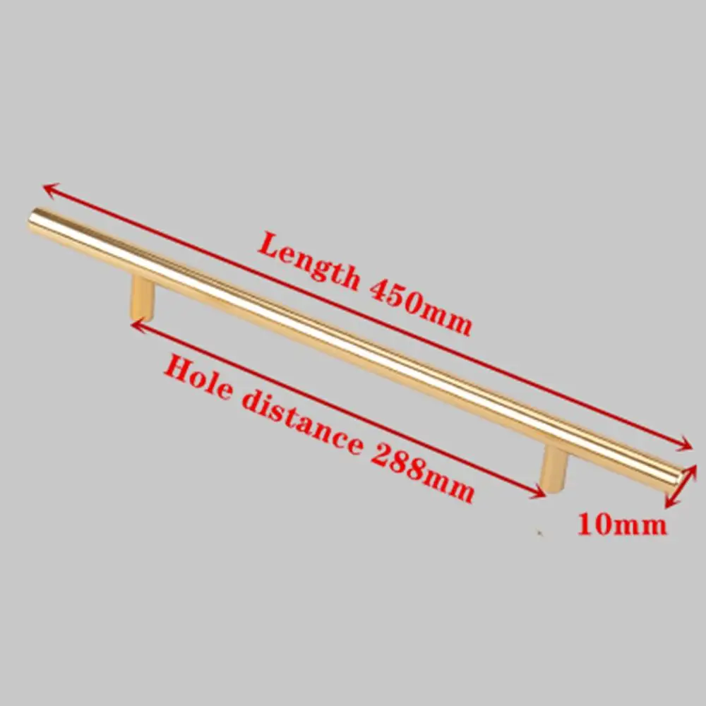 Золотые кухонные дверные Т-образные прямые ручки, ручки для шкафа, диаметр 10 мм, ручки из нержавеющей стали, Мебельная ручка - Цвет: 450mm