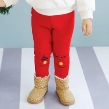 Костюмов для девочек, леггинсы с рождественским рисунком брюки милый Рождественский олень теплые кашемировые утепленные женские детские штаны для От 1 до 6 лет