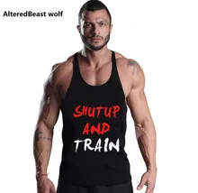 

Bodybuilding Tank Tops men Letter Print Workout Stringer Sleeveless Shirt Fitness Tank Top Men Gyms Cotton Vest stringer tops