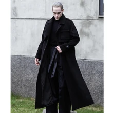 Зимнее Новое мужское Длинное свободное кашемировое пальто с лацканами и раздвоенным черным шерстяным пальто на заказ. S-6XL