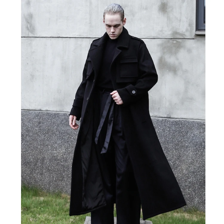 

Winter new men's long loose cashmere coat with lapels and forked black custom woolen coat. S-6XL!!