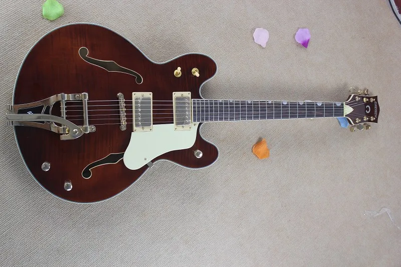 HOT wholesale Top quality Maple top Semi Hollow gretsch Falcon 6120 with Bigsby Tremolo Brown Electric Guitar 15-9