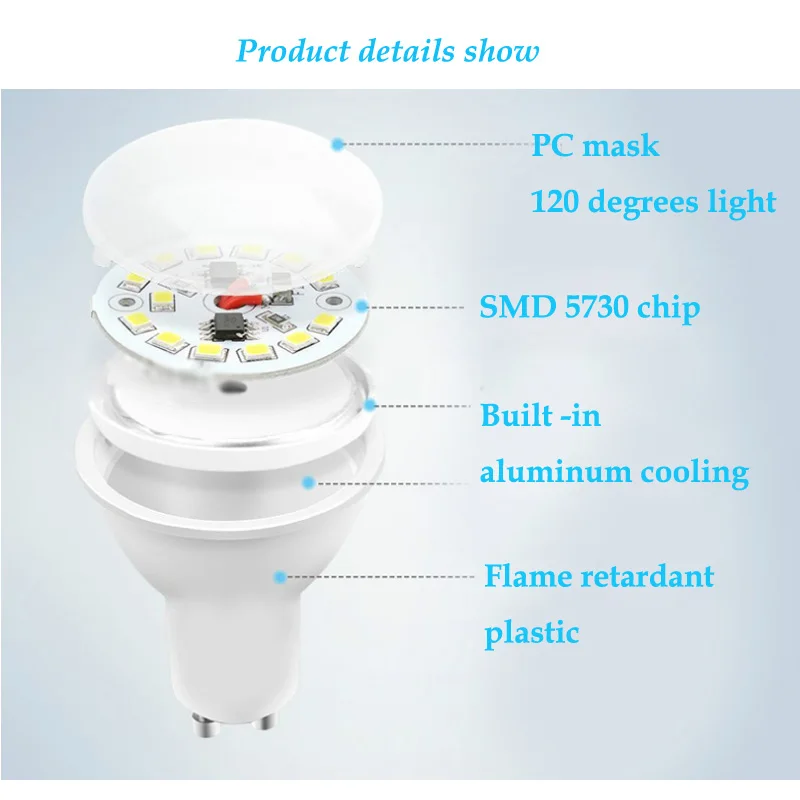 10 шт. светодиодный Mr16 DC 12 В 3 Вт 5 Вт лампы Gu10 GU5.3 220 В прожекторы SMD 5730 с регулируемой яркостью лампы для домашнего освещения белый ПК+ алюминий настоящий ватт