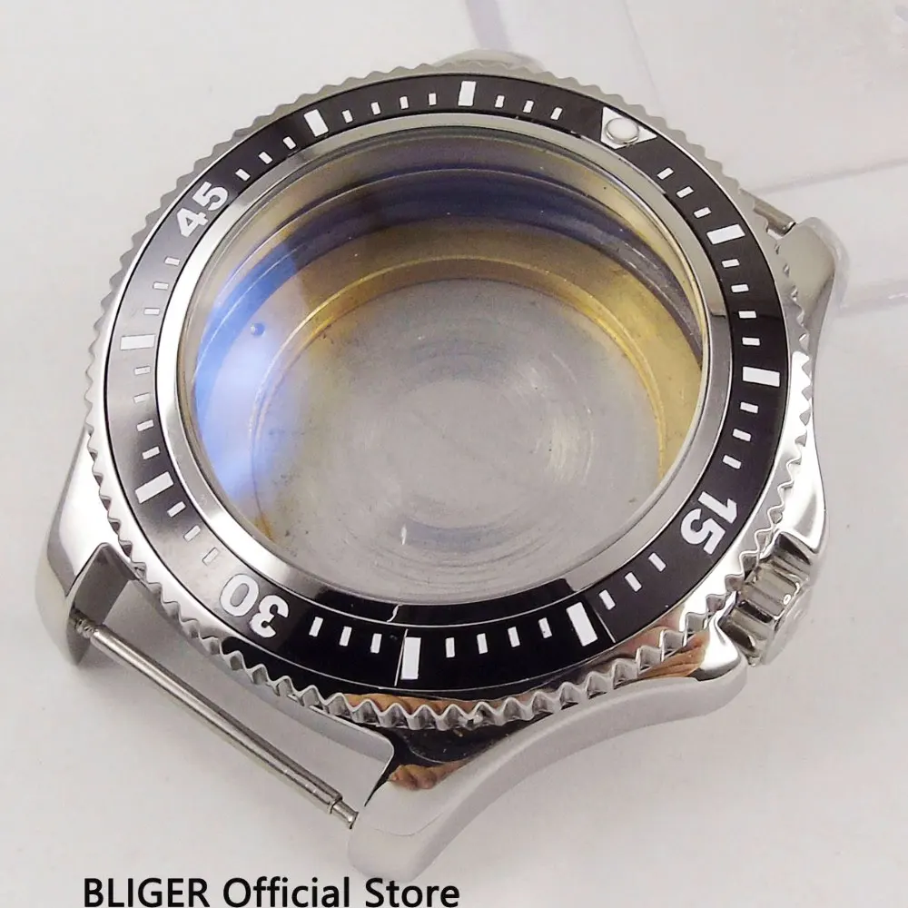 

44MM BLIGER 316L Stainless Steel Watch Case Black Fit ETA 2836 MIYOTA 8215 821A DG 2813 Automatic Movement