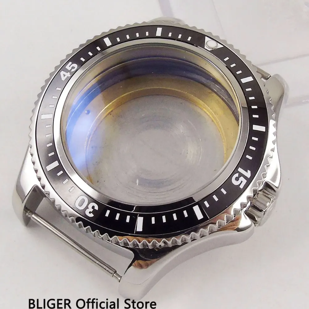 44MM BLIGER 316L Stainless Steel Watch Case Black Fit ETA 2824 2836