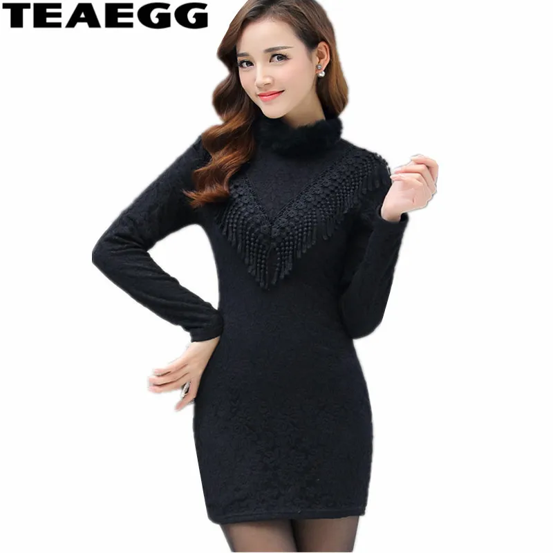 TEAEGG New Elegant font b Robe b font font b Femme b font Autumn Winter Dress