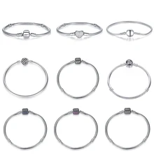 9 видов стилей, настоящий 925 пробы серебряный браслет, цепочка в виде змеи, базовые женские браслеты, браслеты с бусинами, очаровательные ювелирные изделия, сделай сам