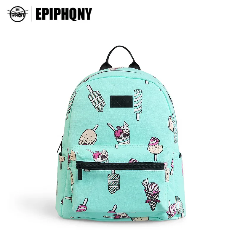 

Epiphqny Brand Cute Backpack Women Ice Cream Food Printing Backpacks for School Mint Green Fresh Bagpack Cartoon Candy Sweet