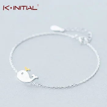 Kinitial 1Pcs 925 Sterling Silver Charm Bracelets For Women Cute Animal Killer Whale Shaped Bracelet Fashion Statement Jewelry