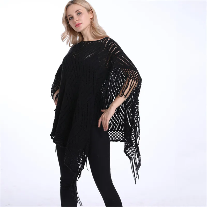Женский пончо с вырезами однотонное для лета и осени|sexy cardigan|sweaters and pulloverscardigan plus |