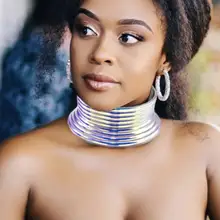 MANILAI, Массивное колье, ожерелье для женщин, серебряный цвет, кожаный воротник, Макси ожерелье, африканские ювелирные изделия, большие чокеры, цветные, яркие