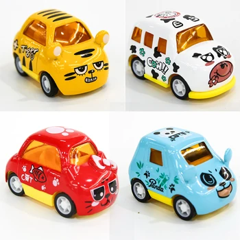 

4Pcs Cartoon Animal Alloy Car Diecast Model Toy Tiger Cat Cow Mouse Collection Brinquedos Toys For Kids New Year Gift
