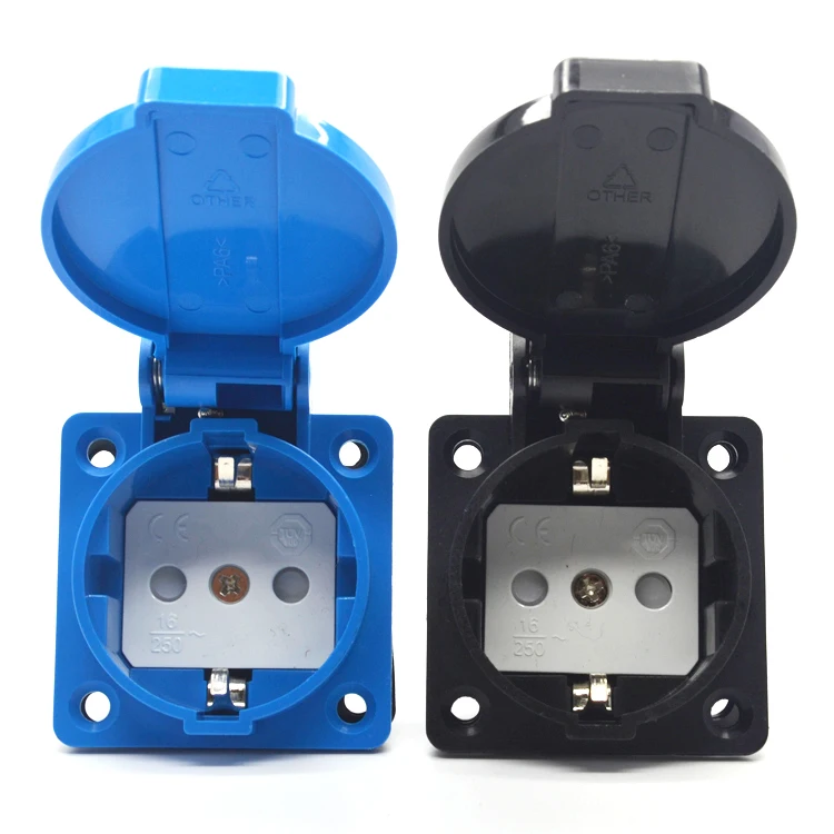 

Euro 16A 250V PA66 Blue/Black IP44 Generator Control Panel Germany industry waterproof socket EU wire connector plug 2pcs