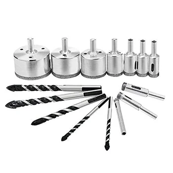 

Drill Set, 10 Diamond Hole Saw Set And 5 Piece Twist Drill, Hss Tungsten Steel Head For Ceramic Marble Granite Glass And Ceram