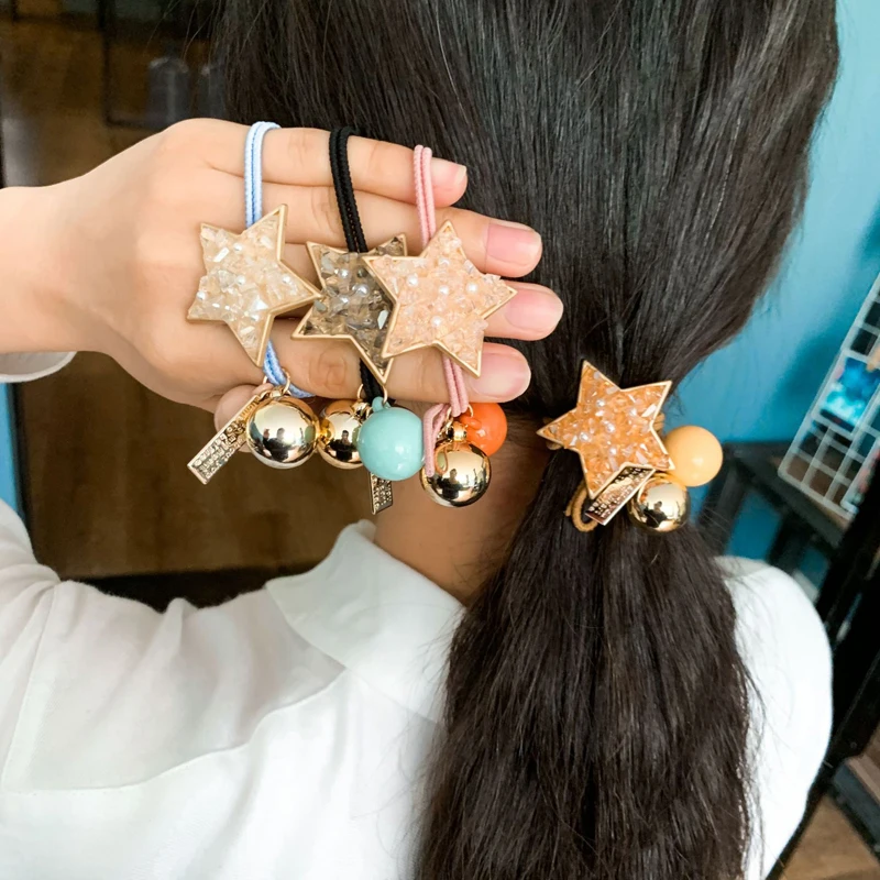 Fashion Hairbands Crystal Bead Headbands Ponytail Holder Girls Five-pointed Star Elastic Hair Band for Women Hair Accessories