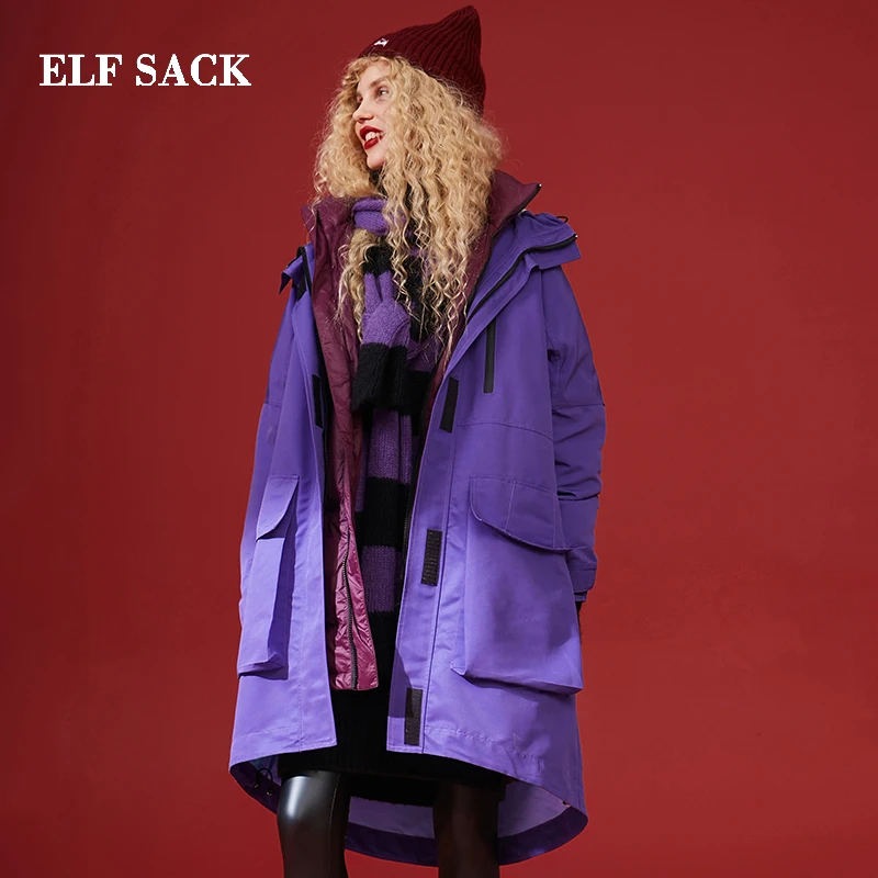 ELF SACK Fashion New Oversized Down Jacket Woman Full Casual White Duck Down Coats Women Solid For Female Winter Wearing Jackets