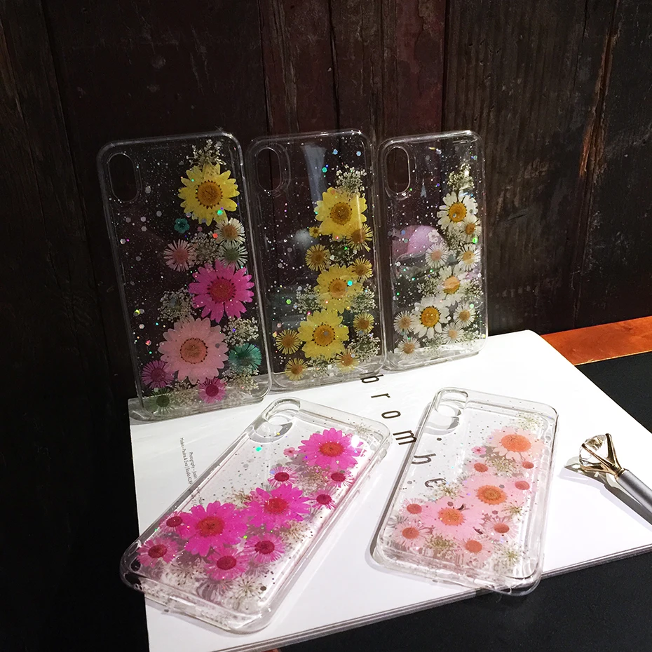 

Qianliyao Dried Real Flower Handmade Phone Cover For iPhone X XS Max XR 6 6S 7 8 Plus Cases Soft TPU Back Cover Capa Funda