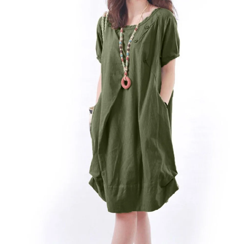 

2019 Fashion Summer Women dress Loose Dresses Cotton Linen Tunic Summer ladies Beach Sundress Female Mini Dress vestidos verano