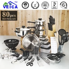 2016 Panelas De Ceramica Ankunft Fda Top Fashion Echt Kochgeschirr Kochtöpfe Und Pfannen Set 80 Stück Küche Starter Combo Utensil
