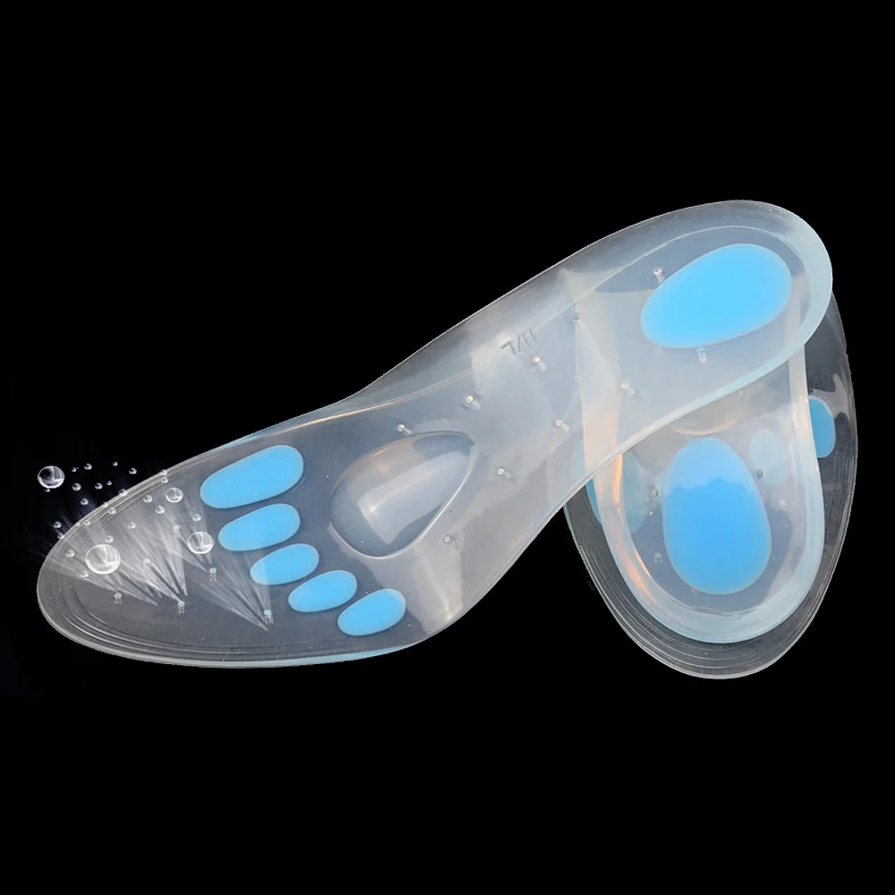 Unisex Breathable Anti slip Perforated Silicone Gel Orthotic Insoles with Massage Convex Arch U shaped Heel
