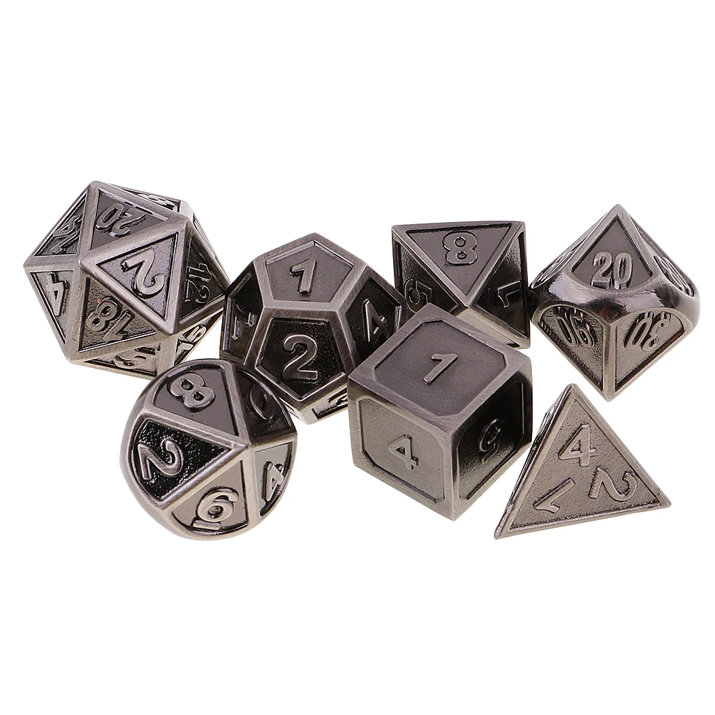 Funny Zinc Alloy Multi Sided Dices 7 Dice Set For D&D RPG Games Antique Nickel/Copper Picnic Camping Travelling Kids Adults Game
