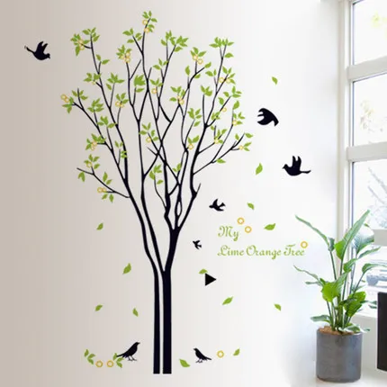 120*100 cm Large Green tree birds wall Decals for Living Room Bedroom ...