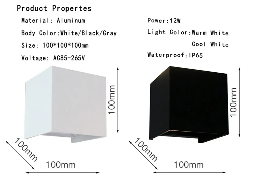 Современный короткий куб Регулируемый поверхностный монтаж 12 Вт светодиодный настенный светильник Открытый водонепроницаемый IP65 Алюминиевый настенный светильник s садовый светильник
