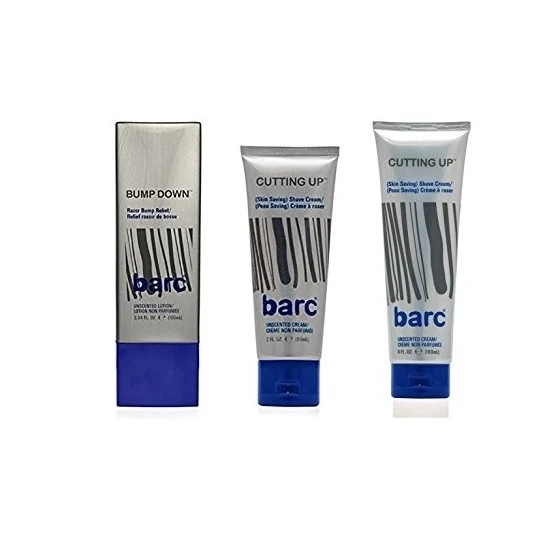 Barc Cutting Up Shave Cream, 2 Oz + Barc Cutting Up Shave Cream, 6 Oz + Barc Bump Down Alcohol-Free, Unscented Lotion, 3.34 Oz