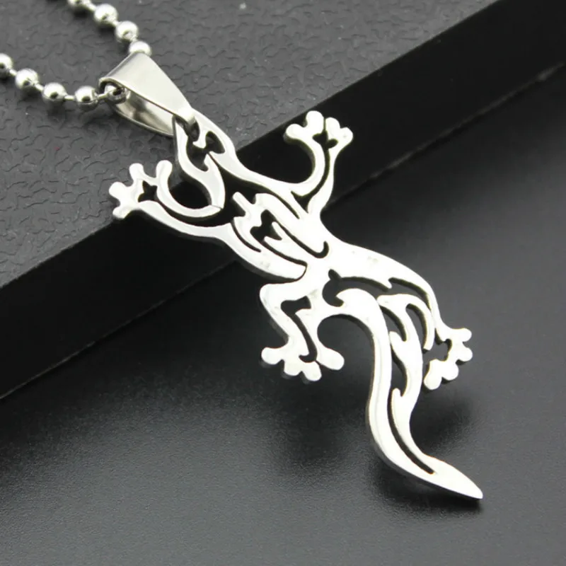 Winter Style Gecko Pendant Stainless Steel Necklaces Long Chain Lizard