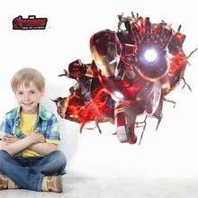 3d effet fer homme héros à travers des autocollants muraux pour les chambres d'enfants pépinière stickers d'art mural décor les Avengers papier peint bricolage affiche