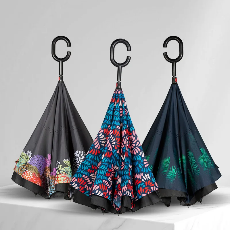 

Reverse Umbrella for Car Reverse Windproof Umbrella Double Layer Inverted Rain Car Umbrellas For Women Long Handle Umbrella