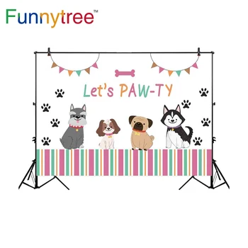 

Funnytree children theme photography background cute little dog colorful flags shake paw face fantasy backdrops new arrivals