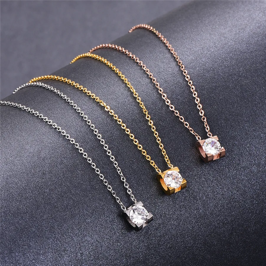 

Martick Europe Style Simple Delicate Single Crystal Pendant Necklace Link Chain Jewelry For Women Fashion Jewelry P53