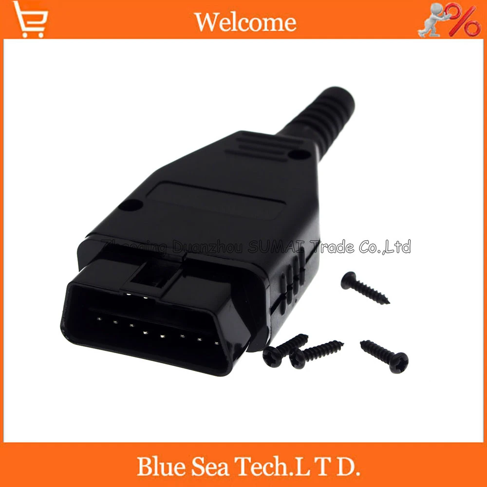 16 Pin OBD2 12V male plug connector(include screw and shell etc.) for ECU OBD2 Test,Long type