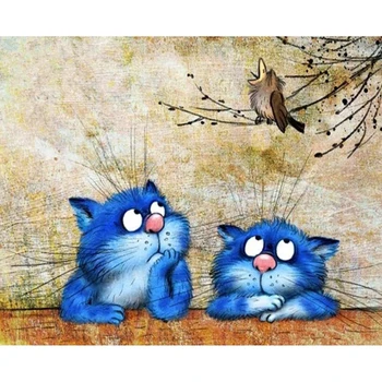 

RS1748 DIY Blue cat bird 5D diamond painting cross stitch needlework diamond mosaic square/round home decor diamond embroidery