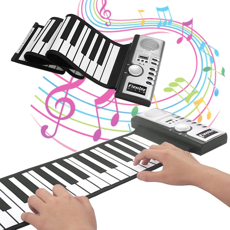  Portable Flexible Digital Keyboard Piano 61 Keys 128 Tones Rhythms Electronic Roll Up Piano Toys YS