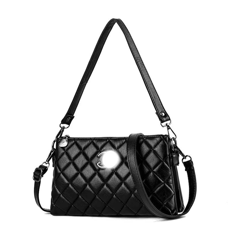 

Famous Brand Fashion Women Solid Color Messenger Bags Strap Striped Clutch Black Leather Shoulder bag Zipper Female Soft Handbag