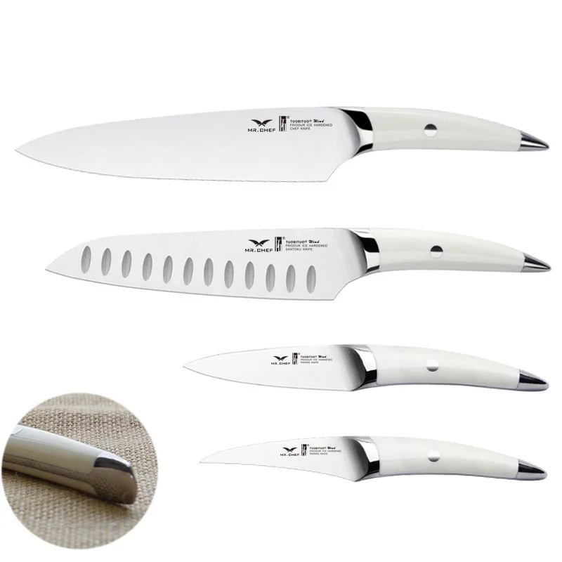 4pcs/set White Handle Knives Cooking Tools with Kitchen Chef Knife
