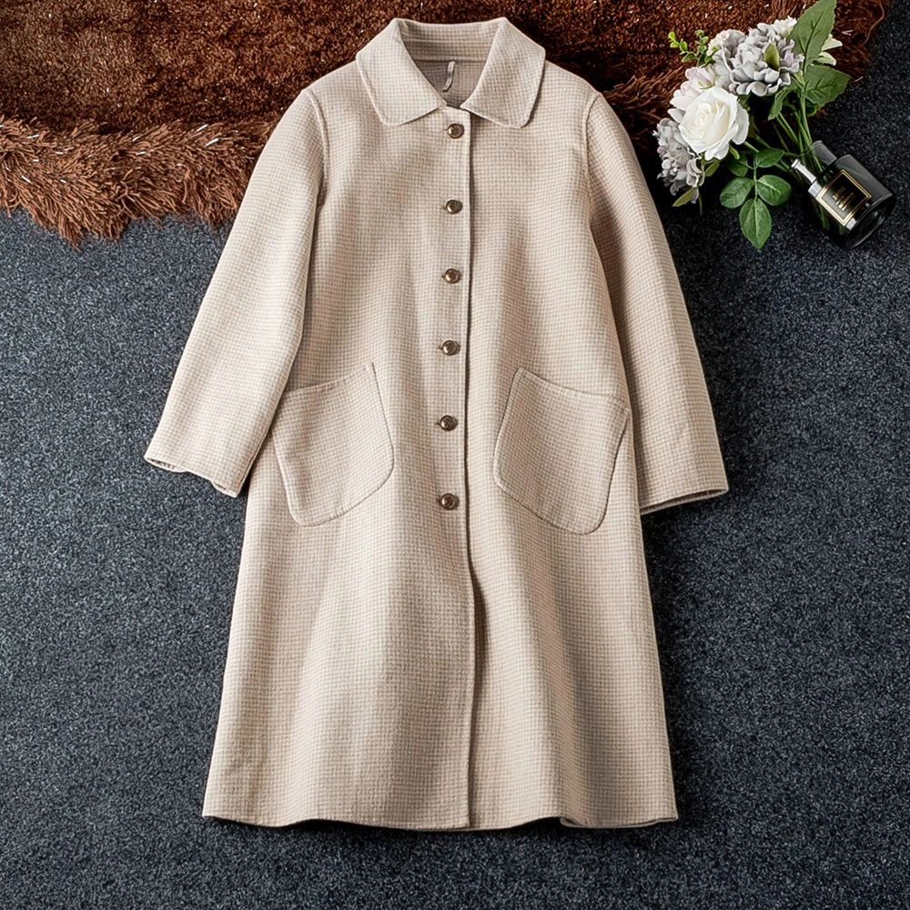 

Discount Real wool Long Winter Coat Women 2019 Deep Autumn Outerwear For Woman Clearance Turn Down Collar Plaided Womens Coats