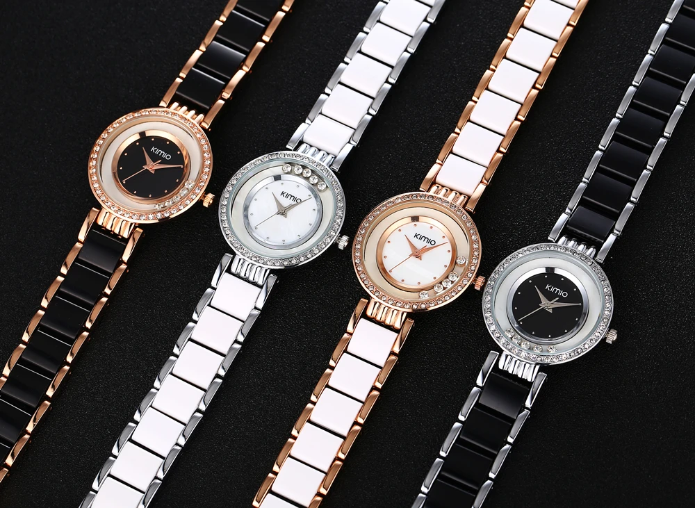KIMIO Women Watch Fashion Crystal Diamond Rolling Rhinestone Women Watches Gold Bracelet Quartz Luxury Brand Ladies-watch Clock